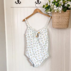 Aerie Floral One Piece Swimsuit Blue
